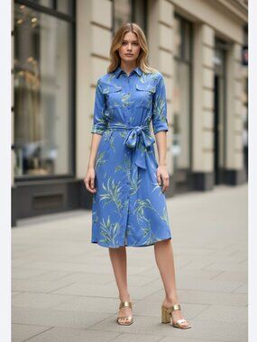 NWT DO by Dee Ocleppo baja tossed leaves Floral Midi draped Bobbi shirt dress XL